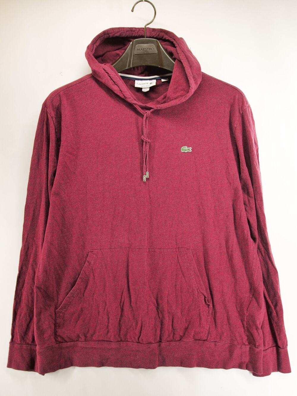 Lacoste Hoodie Mens XXL 2XL Burgundy Red Heathered Pullover Cotton Jersey